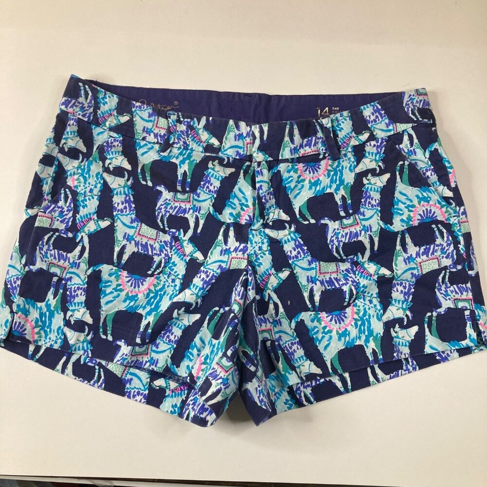 Womens Lilly Pulitzer Alpaca Callahan Stretch‎ Shorts Navy Green 14